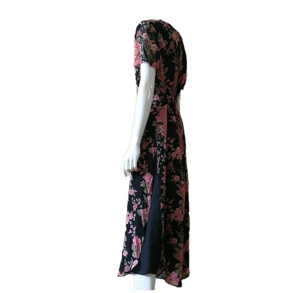 Caren Desiree Company Maxi Dress 14/M*Black Pink Floral Asian Fairy Cottagecore - Picture 4 of 11